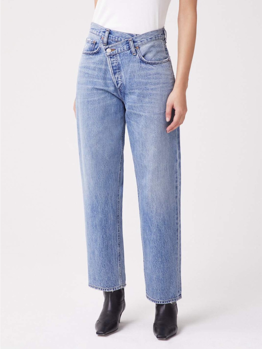 AGOLDE Cross Cross Straight-Leg Jeans in Light Blue Denim